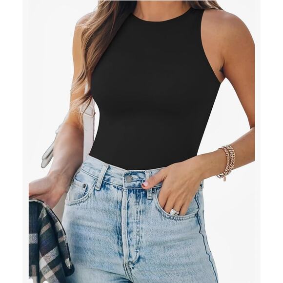 Mangopop Sleeveless Tank Top Bodysuit NWT XL Black Snap Bottom Shirt Blouse - Picture 1 of 5